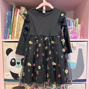 NWOT 💐 Embroidered Flowers Black Lace Ruffle Dress - Size 4T